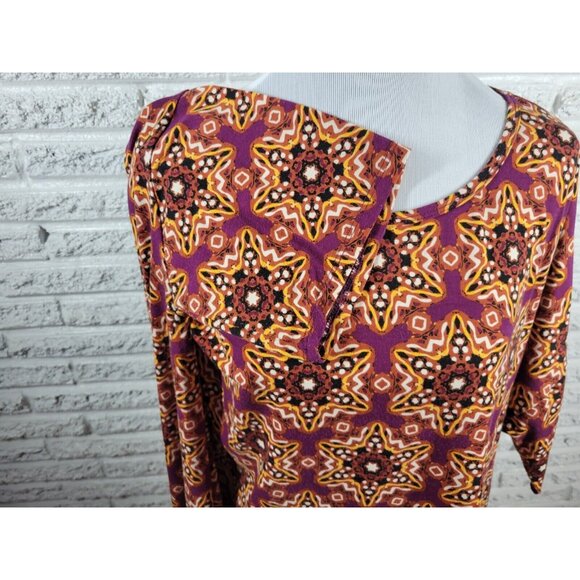 Lularoe Womens Top 3XL Plus Short Sleeve Purple Geometric Asymmetric GEO136XE - Picture 5 of 9